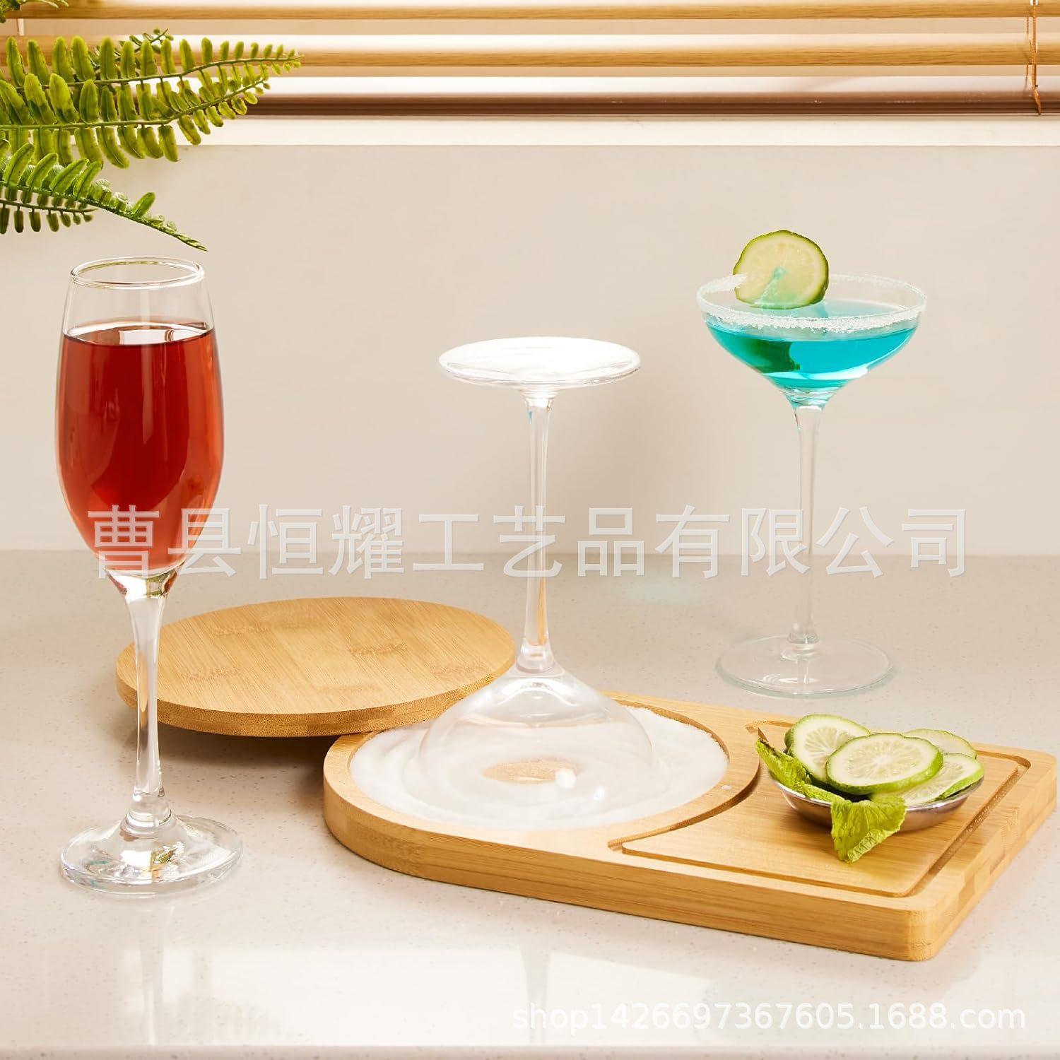 木制长方形酒杯托吧台酒杯收纳盘 家用小酒杯收纳盘盐杯BSCI