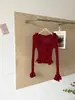 Otoño Nuevo Estilo Coreano de Moda Sentido del Diseño Nicho Cuello con Volantes Manga Larga Tejido de Punto para Mujer Versátil Moderno