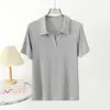 Camiseta de Manga Corta con Cuello Polo para Mujer, Alta Gama, Adelgazante, Top Transpirable de Rayón Seda Helada, Ropa Interior Versátil