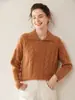 Suéter de Cachemira Floral para Mujer Otoño/Invierno 2025 Nuevo Cuello Polo Camisa Base Holgada Estilo Coreano Suéter Pulóver Corto