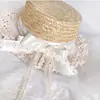 Lolita Sombrero de Paja Elegante Hecho a Mano Color Cla Margarita Encaje Lazo Sombrero de Paja Flor Boda Sombrero de Sol