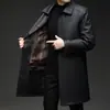 Chaqueta de Cuero Sintético para Hombre para Otoño e Invierno con Solapa Desmontable y Forro de Felpa, de Longitud Media, Estilo Retro de Lujo Juvenil, Abrigo de Moda