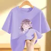 2541 # Camiseta de Algodão Puro de Manga Curta para Meninas Verão 2025 Novo Estilo Infantil Médio e Grande Camiseta Básica Top Solto Verão