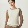 Baicai Rong Cashmere 2026 Outono/Inverno Novo Suéter de Tricô Manga Raglan Solto Bloco de Cores Gola Redonda Camada Base