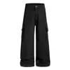 Pantalones de trabajo rectos multi-bolsillo desestructurados con efecto desgastado estilo retro americano para hombre y mujer, holgados casuales de pierna ancha versátiles de marca moderna