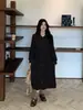 Vestido longo de veludo cotelê liso, estilo coreano chique de outono e inverno, retrô francês, com gola virada, de abotoamento simples e faixa na cintura, para mulheres