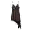 Vestido de tirantes asimétrico de color liso con retazos de encaje y satén, sexy para mujer, estilo europeo y americano transfronterizo, vestido único
