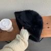 Sombrero de pescador de peluche de conejo de Corea del Sur para mujer, liso, versátil, cálido, que cubre la cara, sombrero de cubo, otoño e invierno, sombrero de cubo peludo pequeño para la cara