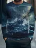 Camiseta de manga larga con cuello redondo, estampado geométrico y de camuflaje, camiseta con estampado de camuflaje 3D, 100% poliéster, cuello redondo