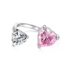 Anillo Rosa con Forma de Corazón de Plata de Ley 925 para Mujer, Estilo Ins Transfronterizo, con Diamante Rosa, Anillo de Diamante de Alto Carbono Súper Brillante, Anillo de Boda Europeo y Americano