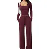 Comercio electrónico transfronterizo europeo y americano: 2626 nuevo conjunto casual de dos piezas: top casual de manga larga y pantalones de pierna ancha con cordón