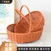 Cesta de Frutas Trançada de Rattan Sintético para Casa Cesta de Armazenamento Cesta com Alça Tamanho Grande Cesta de Piquenique Cesta de Ovos Trançada à Mão Cesta de Compras