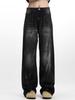 Vibe calças de rua alta moda marca americana vintage lavado preto jeans desgastado calças masculinas largas perna reta