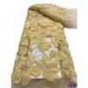 Vestido Europeo y Americano Plisado Flor 3D Lentejuelas Encaje de Malla Tela Encaje de Lentejuelas Nupcial