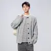 Cardigan de Tricô Trançado Estilo Old Money Outono Inverno 2026 Masculino Simples Casual Preguiçoso Moda Tricô Outerwear