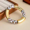 Joia de Moda Europeia e Americana Transfronteiriça Estampa de Leopardo Resina Bambu Pulseira Elástica Ins Criativa Colorida Costurada Pulseira de Cotovelo