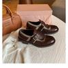 Estilo Influenciador da Internet Outono Nova Moda Sapatos Pequenos de Couro com Solado Grosso para Mulheres, Estilo Britânico Padrão de Couro de Cavalo Lavado Mocassins Uniformes para Mulheres