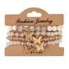 Pulsera de Colgante de Mariposa Multicapa Bohemia, Juego de 4 Pulseras Hechas a Mano con Cuentas, Pulsera de Strass de Vidrio de Cristal Artificial
