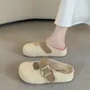 Zapatos de Verano para Aumentar la Altura, Transpirables Estilo Coreano 2026 Chanclas de Lino Cerradas para Mujer, Modelo Nuevo con Suela Gruesa para Uso en Exteriores, Sandalias de Deslizamiento con Hebilla