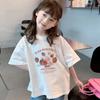 2025 Verano Nueva Camiseta de Manga Corta para Niñas Verano Infantil Estilo Occidental Algodón Puro Estampado de Dibujos Animados Camiseta de Media Manga para Niños Medianos-Grandes
