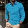 Camisa Polo Masculina 2025 Primavera e Outono Manga Longa Nova Estampada em 3D Cor Sólida Confortável Respirável Polo para Uso Externo