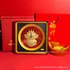 Ouro Puro 999 Novo Mais Vendido Estilo Chinês Quadrado Redondo Prato Bacia do Tesouro Display de Mesa Embalagem de Presente de Alto Padrão Personalizado Atacado