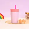 Taza Aislada de Acero Inoxidable 304 Estilo Simple 12oz Pequeña Taza de Café para Estudiantes Botella de Agua para Viaje en Coche con Popote