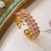 Aogu Nicho Cobre Chapado Oro Real Incrustado Zircón Espiga de Trigo Anillo Abierto Geométrico para Mujer Lujo Accesible Anillo Retro de Alta Gama