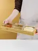 Conjunto de Tigela e Prato de Vidro com Borda Dourada Estilo Japonês para Molhos de Mergulho, Tigelas de Sobremesa, Tigelas de Salada de Frutas e Lindo Jogo de Pratos Quadrados Pequenos