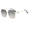 Gafas de Sol de Moda Europea y Americana para Mujer 2025 Sin Montura Anti-UV Ciber Celebración Retro Degradado Montura Grande
