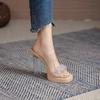 Zapatos Transparentes Impermeables de Tacón Alto Sandalias de Cristal con Tacón Grueso Nuevo Verano 2025 Chanclas Exteriores de Suela Gruesa para Mujer