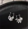 Exquisito Arete de Hoja con Borla de Plata y Espigas de Trigo, Aretes de Botón Atmosféricos, Diseño Retro de Lujo Ligero, Arete de Nicho de Alta Gama
