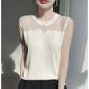 Camisola Hueca para Mujer 2025 Nueva Moda Negro Puro Sin Mangas Interior Tencel Top Tejido con Diamantes Calientes