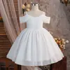 Ropa infantil transfronteriza Vestido de novia blanco francés sin hombros para niñas, vestido de princesa para fiesta de cumpleaños, vestido de anfitriona
