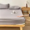 Sábana bajera de color liso, una pieza, algodón lavado, funda de cama antideslizante para una persona, protector de colchón de cobertura total, juego de tres piezas
