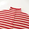 Ropa de Mujer Transfronteriza 2026 Moda Europea y Americana Casual Holgada de un Solo Botón Cuello Alto Chaqueta de Punto Rayada Mujer M87102