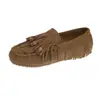 Mocasines retro con borlas para mujer, nueva colección otoño 2026, estilo slip-on, suela suave, piel de ante, mocasines casuales