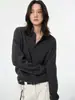 Polo de punto de cachemira gris de alta gama, sofisticado y elegante para mujer, perfecto para otoño e invierno, con mangas largas, cuello con muesca y corte holgado, ideal como capa interior.