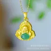 Pingente Cravejado de Calcedônia Verde Gelo Alto Estilo Casal Ágata Dourada Antiga Pingente Cravejado com Diamante Jade Buda Maitreya Venda Quente Transmissão ao Vivo