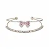 Pulsera Minimalista Ovalada Apilable con Circonita, Joyería de Estilo Japonés y Coreano Abierta, de Moda y Tendencia, Pulsera Completa de Diamantes para Mujer