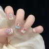 Cachorro azul leitoso grafite unhas de bico de feijão unhas postiças pontas de unha pérolas de vidro puramente feitas à mão olho de gato nova arte de unha pré-fabricada postiças