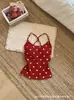 Camisole estilo dopamine com bolinhas, bojo, design de costas cruzadas com pedrarias, regata de yoga estilosa para mulheres, top sem mangas versátil
