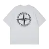 Camiseta Casual Solta de Manga Curta em Algodão Puro com Estampa de Pedra Transfronteiriça, Bússola, Pincel Fantasma e Folha de Prata para Homem