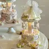 Estilo Coreano Retro Decoración de Pastel de Boda Cumpleaños Soporte de Exhibición para Hornear Estante de Exhibición de Carrusel Giratorio Automático de Doble Capa Colgante