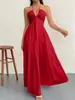 Vestido de Verano Tk Transfronterizo para Mujer Corte A Escote en V Profundo Bajo Cortado Vestido Sexy de Tirantes Finos para Fiesta de Vacaciones
