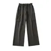 Pantalones cargo negros para mujer, verano 2026, pantalones de senderismo con cordón, de cintura alta, adelgazantes, para petite, holgados, pantalones de pierna recta estrecha