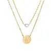 Collar de Moda Nuevo Europeo y Americano Redondo de 26 Letras de Doble Capa Elegante Collar de Perlas de Múltiples Capas Cadena Ligera de Lujo para Clavícula