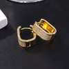 Pendientes de Lujo Ligero y de Gama Alta en Forma de U Completamente Incrustados con Diamantes Estilo Caliente Transfronterizo Cobre Incrustado Circonita Chapado en Oro de 18 Quilates Pendientes Cuadrados de Moda