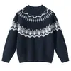 Suéter de tricô de cashmere infantil, unissex, espessado, com um elegante padrão Fair Isle, um novo design outono/inverno e uma base de tricô jacquard.