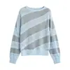 Suéter tejido de punto hueco a rayas retro de manga larga para mujer, 26 nuevo estilo primavera/otoño, top suéter transpirable de ganchillo con bloques de color